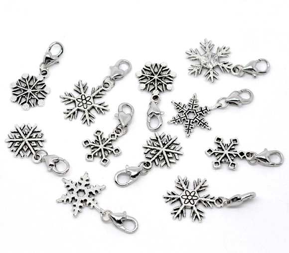 雪の結晶いろいろカニフック付チャーム30個セット@40円! 天然石ジュエリーのお店 ハッピーエイト