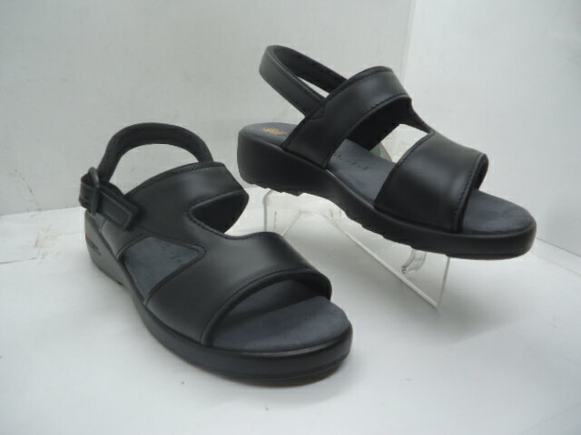 ★クロワッサン！！牛皮革サンダル NO-4592 ブラック EEE。