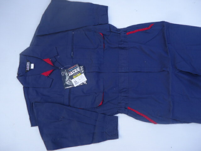 ★JATEX 長袖つなぎ NO-J-2008 ポリエステル65％/綿35％ ネビー/レッド LL。