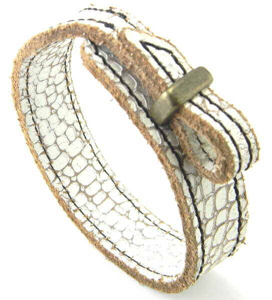 本革ブレスレット白ダメージレザー バックル メンズレディース/メール便可 再入荷無セール価格【ギフト包装無料】