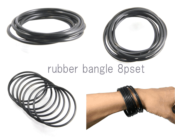 ラバー ゴム ブレスレット 黒 つけっぱなしブラック 8P細 輪バングル 男女兼用　アクセサリー/メール便可【ギフト包装無料】