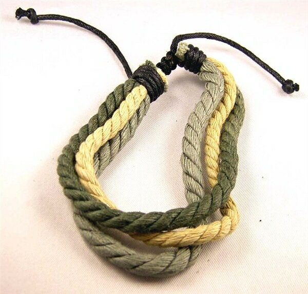 3連ブレスレット コットン縄目紐グリーン系/フリーサイズ 男女兼用 ブレス/メール便可【ギフト包装無料】