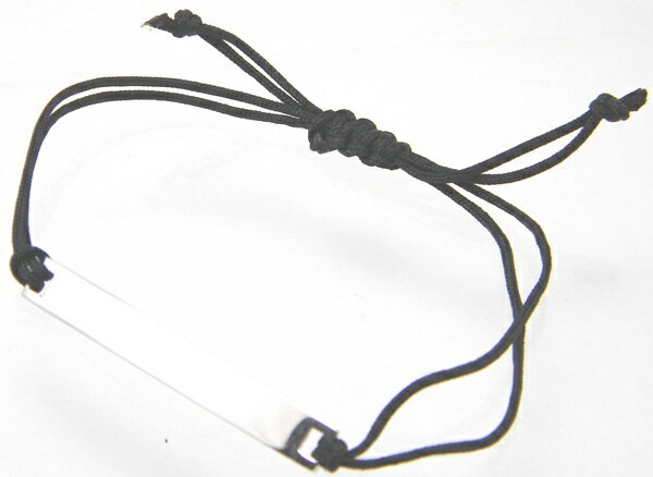 フリーサイズ ミサンガ 紐ブレスレット ステンレスプレート シルバーブラック 絞り紐ブレスレット/メール便可【ギフト包装無料】