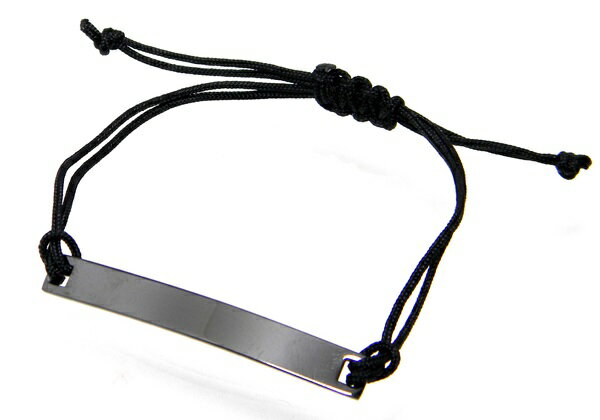 フリーサイズ ミサンガ 紐ブレスレット ステンレスプレート ブラック 絞り紐ブレスレット/メール便可【ギフト包装無料】