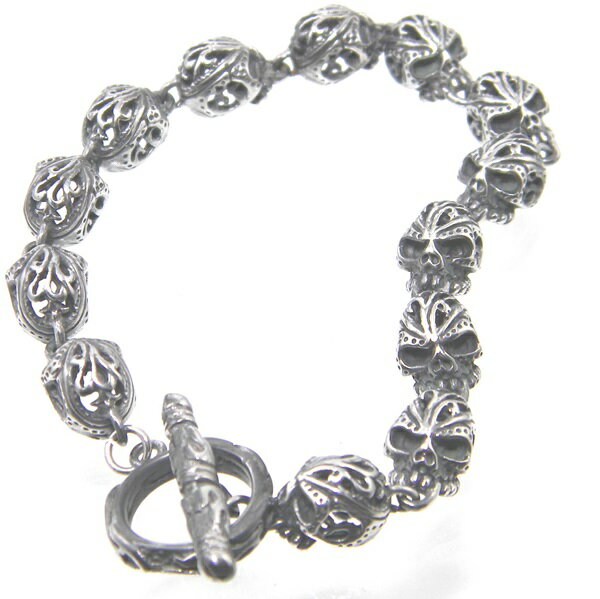 メンズ ブレスレット スカル ステンレスシルバー ドクロ繋ぎ 骸骨/メール便可 再入荷無 セール価格【ギフト包装無料】