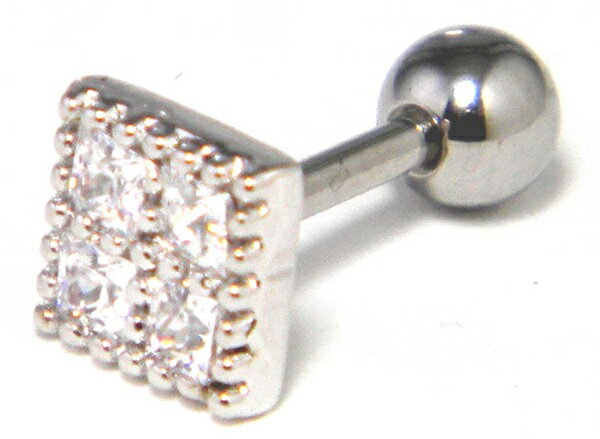 小さめ ピアス レディース 大人 スクエア ラインストーン バーベル クリスタルストーン ネジキャッチ ..