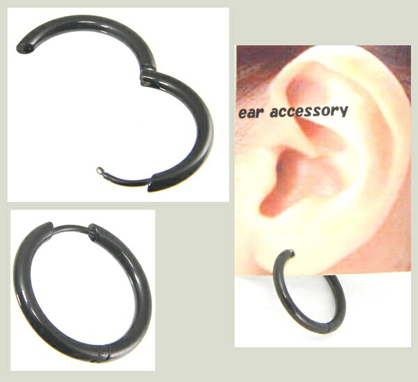 リング ピアス ステンレス片耳太パイプ2.5mm・21mm18Gブラック シンプル メンズ レ...