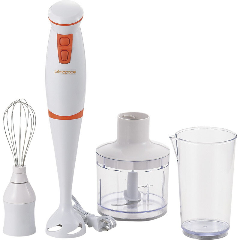 【送料無料】プリマ・ポポ チョッパー付ハンディーブレンダー PP-113R【ブレンダー チョッパー 電動ハンドミキサー 調理器具 キッチン用品 家庭用 お菓子作...