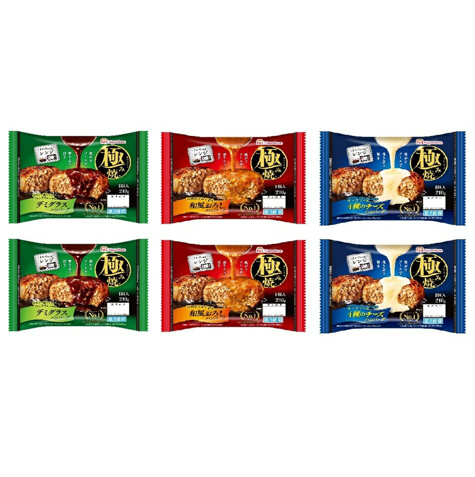 【訳あり】[6個セット] 日本ハム 極み焼き チルドハンバーグ 3種×2パック　【デミグラスハンバーグ 和風ハンバーグ チーズハンバーグ】 ハンバーグソース別添え [ty]のサムネイル