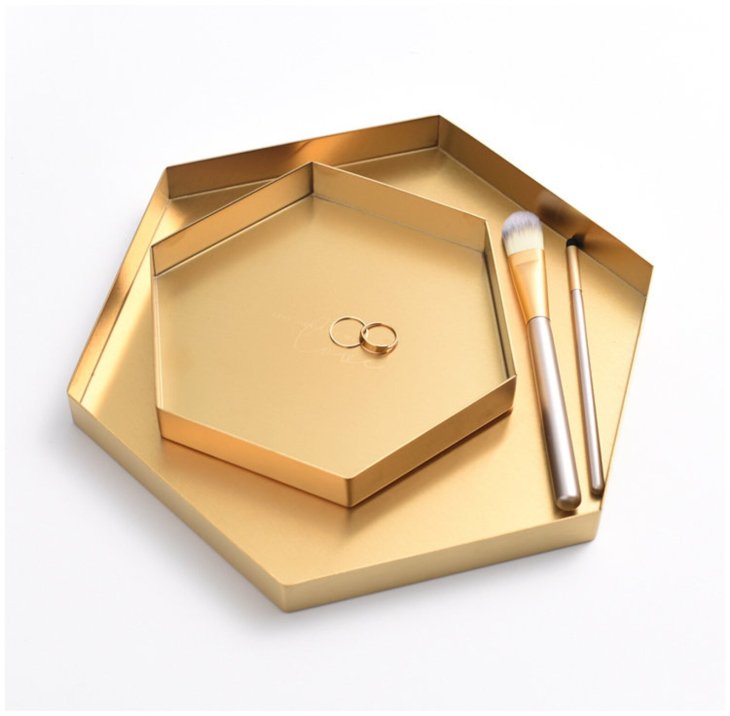 楽天北欧雑貨と音楽 HAFEN ハーフェンFOOKYOU | Gold Stainless Steel Tray （hexagon/small） | ゴールドステンレストレイ 小物入れ アクササリー 化粧品入れ