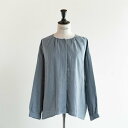 【SALE セール】HEAVENLY (ヘブンリー) Linen Nocollar Gather Blouse (smock blue) リネンブラウス トップス お洒落