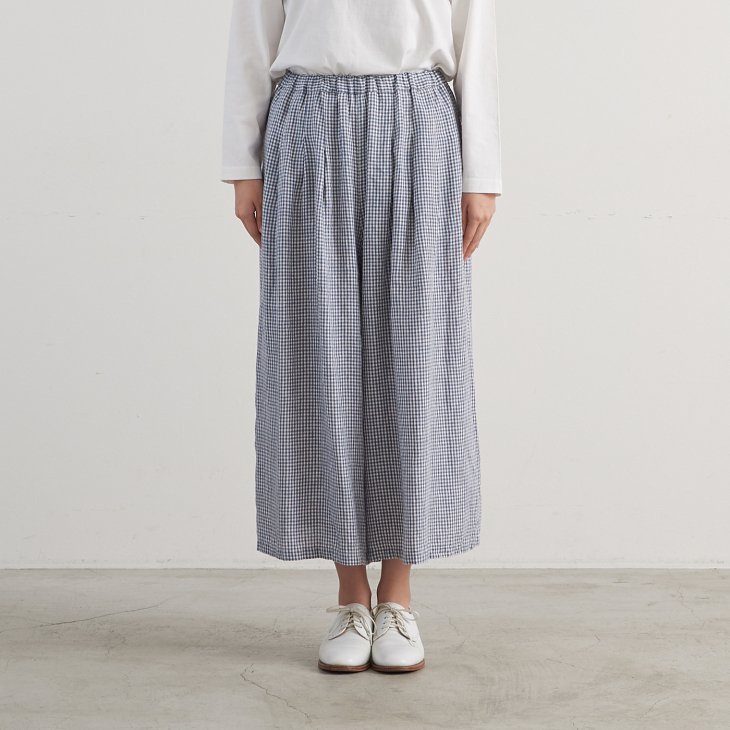 HEAVENLY (ヘブンリー) | Linen Gaucho Pants (gingham gray) | ボトムス ギンガム グレー お洒落 ガウチョパンツ ロング丈 レディース ウエストゴム ナチュラル ゆったり 美脚 細見え チェック きれいめ 麻100% リネン カジュアル 30代 40代 50代