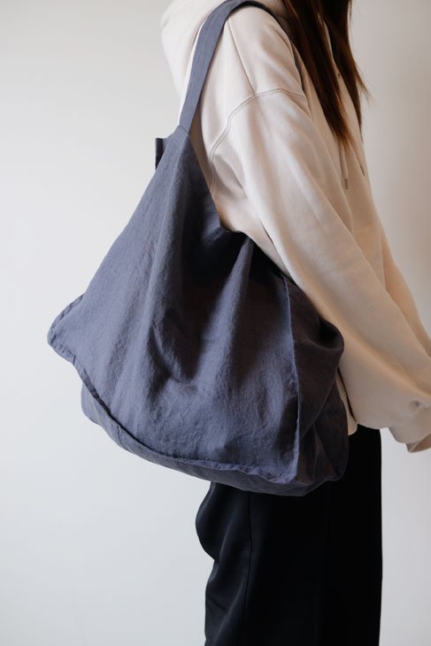 not PERFECT LINEN | LARGE LINEN TOTE BAG (dark grey blue) | トートバッグ リトアニア リネン 麻