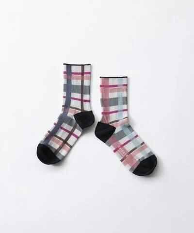 トリコテ 靴下 レディース 【再入荷】TRICOTE | CHECK LIB SOCKS (beige) | 靴下 ソックス トリコテ