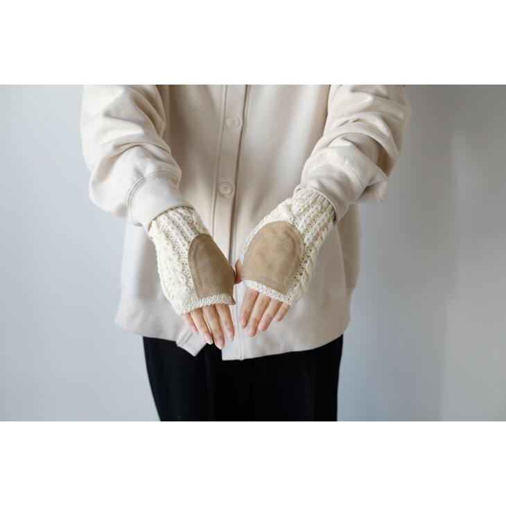 HIGHLAND2000 (ハイランド2000) | Mittens With Suede BW (aran) | 手袋 グローブ シンプル あたたかい