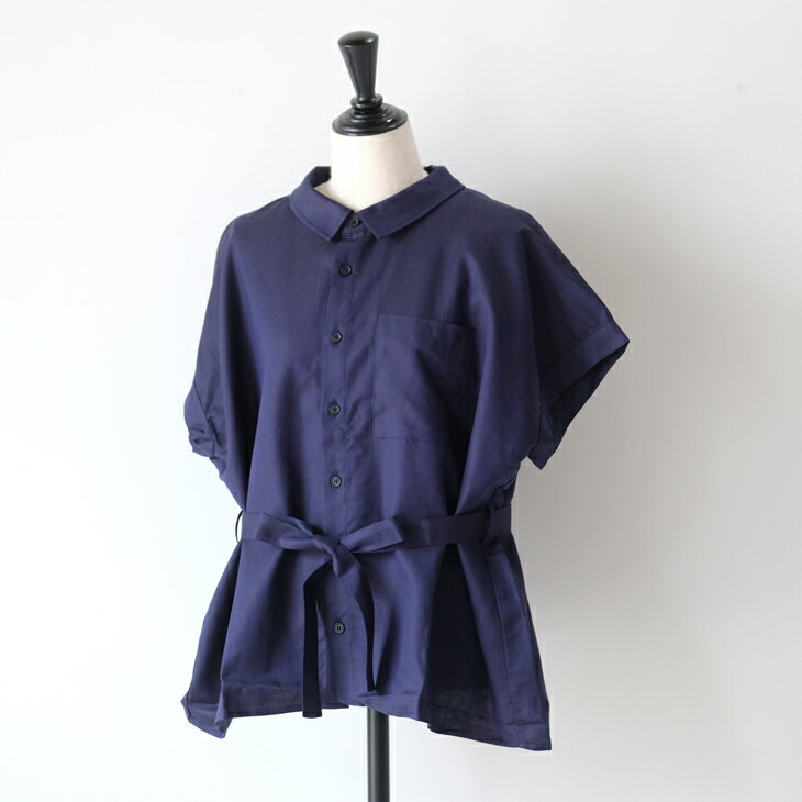 樂天商城 - 【SALE セール】NARU (ナル) | 綿麻ツイルシャンブレー サファリシャツ (navy) | トップス シャツ シンプル お洒落