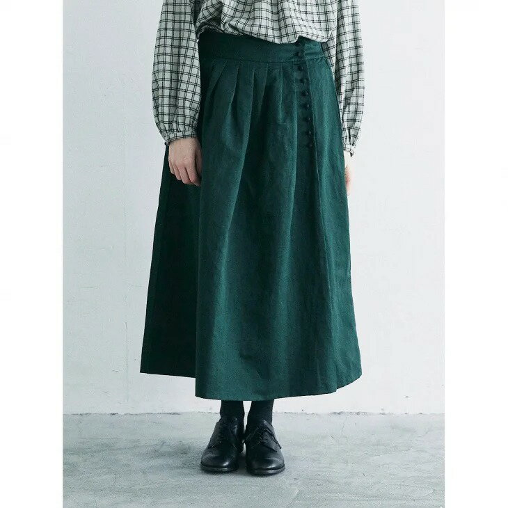 MAGALI | スーピマコットンリネン・ラップ風スカート (forest green) | スカート マガリ