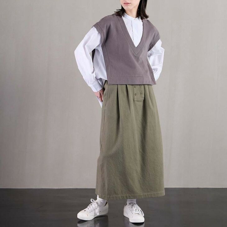 【SALE セール】TUTIE. (ツチエ) | コットンツイル起毛フロントボタンスカート (moss green) | スカート シンプル お洒落