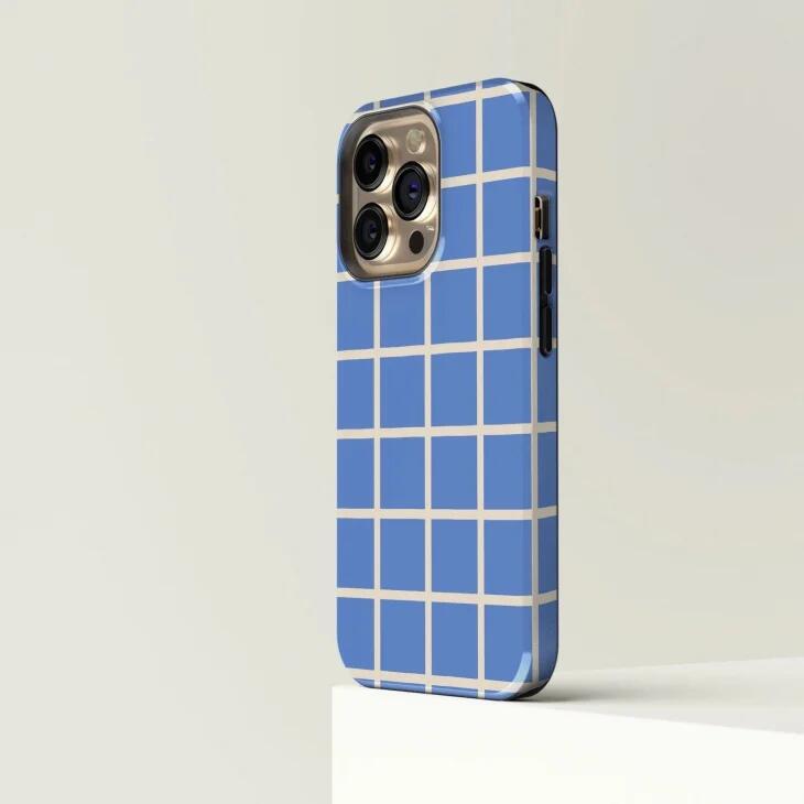 CASE-FACE | Plaid Cream on Blue MagSafe iPhoneケース (iPhone 16/16 pro/16 pro...