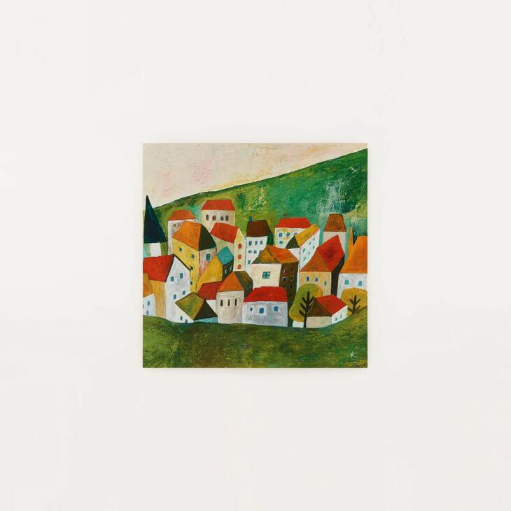 a good view | 赤い屋根の町 | 20x20cm 北欧 アートポスター 風景 おしゃれ リビング かのあ