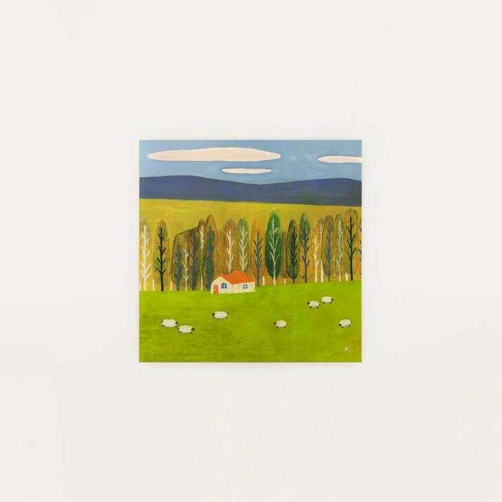 樂天商城 - a good view | 小さいお家と羊たち | 20x20cm 北欧 アートポスター 風景 おしゃれ リビング かのあ