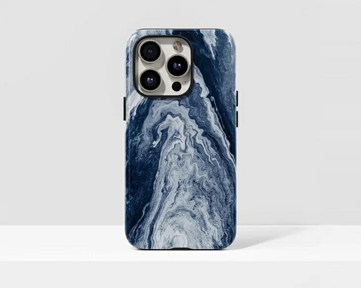SUGARLOAF GRAPHICS | DARK BLUE MARBLE | MagSafe iPhoneケース (iPhone 16/16 pro/16 pro max/15) アイフォン アイフォンケース カバー シンプル おしゃれ 耐衝撃 マグセーフ対応 スマホケース ワイヤレス充電対応 北欧デザイン ミニマリスト