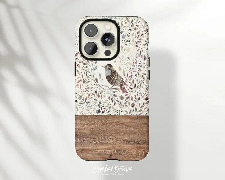SUGARLOAF GRAPHICS | BOHO BIRD LEAF | MagSafe iPhoneケース (iPhone 16/16 pro/16 pro max/15) アイフォン アイフォンケース カバー シンプル おしゃれ 耐衝撃 マグセーフ対応 スマホケース ワイヤレス充電対応 北欧デザイン ミニマリスト