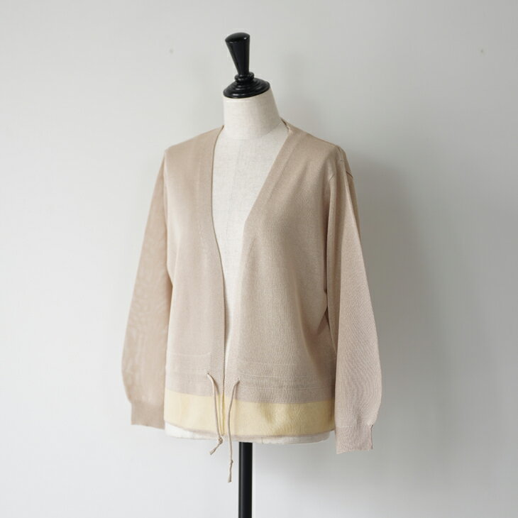 sosotto (ソソット) | ラメ切替ウエストドロストカーディガン (beige) | トップス カーディガン お洒落
