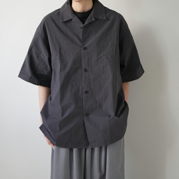 【年越し・新春福袋セール】ORCIVAL | OPEN COLLAR SHORT SLEEVE SHIRT (blue/charcoal) size 5 | オーシバル ショートスリーブシャツ 半袖 ユニセックス
