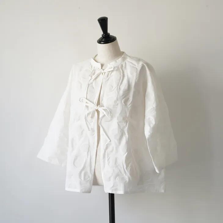 sosotto (ソソット) | 綿麻DOT塩縮リボンボレロ (off white) | ドット柄 重ね着 羽織