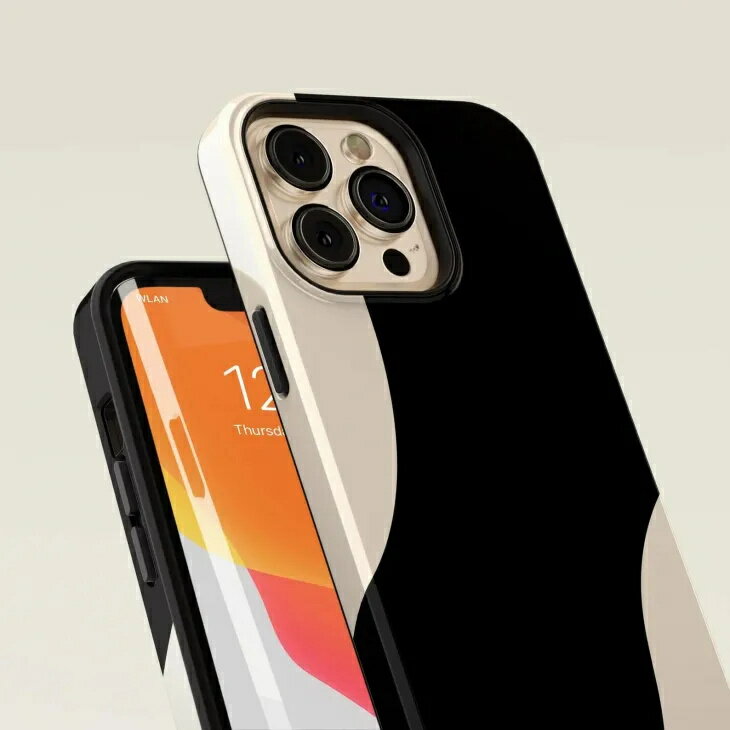 CASE-FACE | Abstract Patterned Black and Cream MagSafe iPhoneケース (iPhone 1...