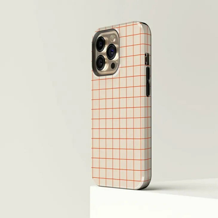 CASE-FACE | Pinstriped Grid Cream and Orange MagSafe iPhoneケース (iPhone 16/...