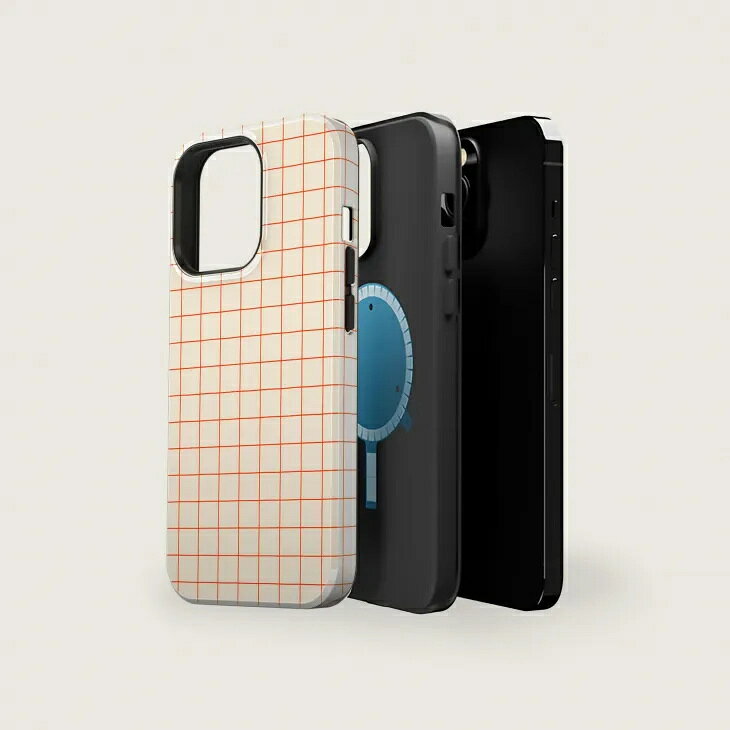 CASE-FACE | Pinstriped Grid Cream and Orange MagSafe iPhoneケース (iPhone 16/...