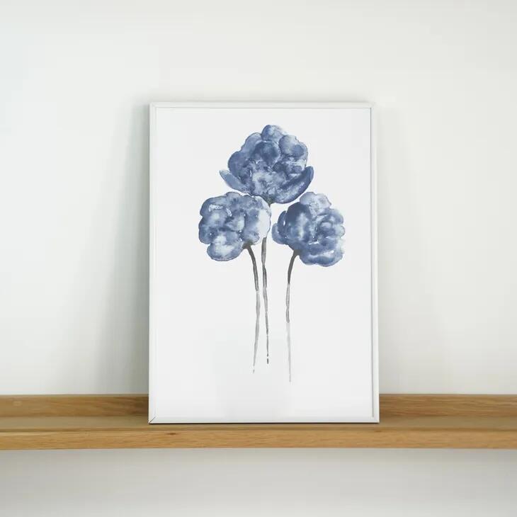 COLOR WATERCOLOR | Peony Watercolour Navy Flower #3 | A3 アートプリント/ポスター 北欧 シンプル ..
