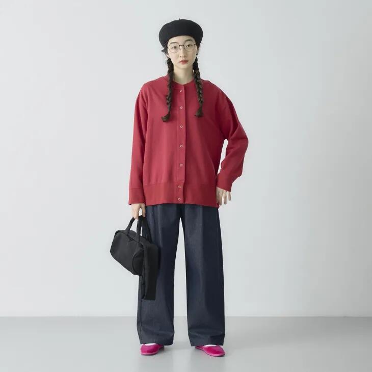 Cion(シオン) | コットンライトスウェットカーディガン (レッド) | トップス レディース