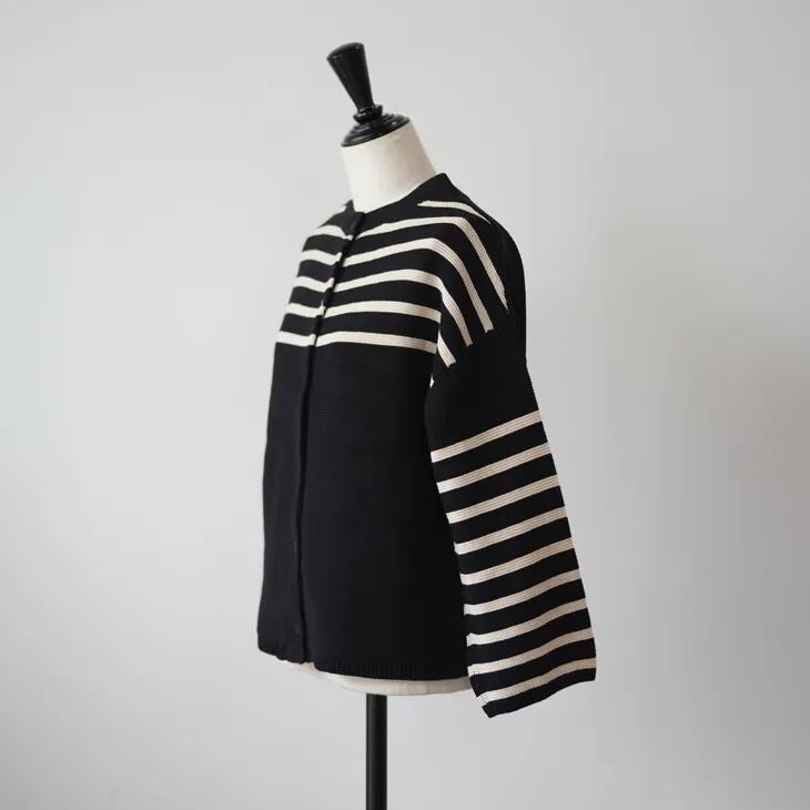 sosotto (ソソット) | ガーター編みパネルボーダー2WAYカーデ (black x off white) | トップス カーデ..