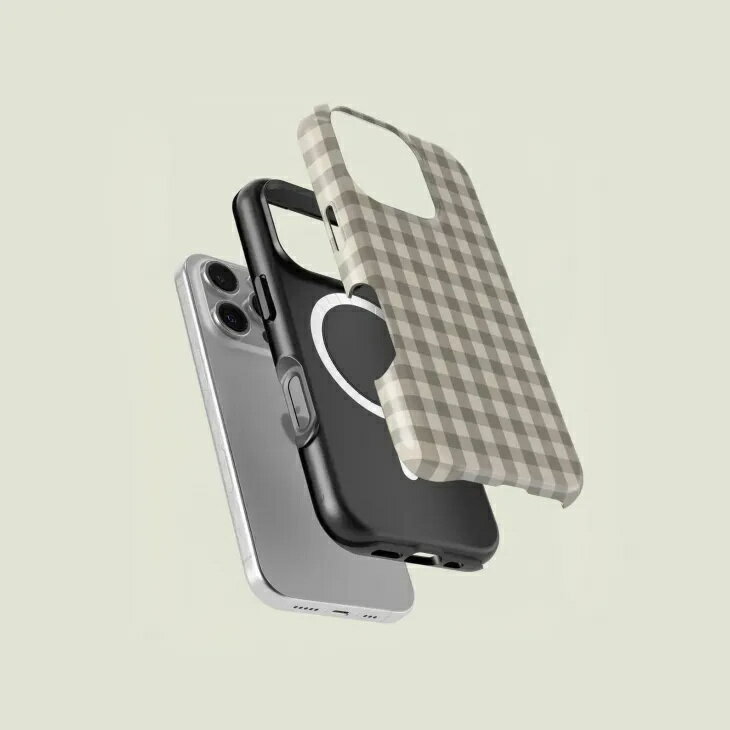 CASE-FACE | Mini Gingham Taupe & Cream MagSafe iPhoneケース MagSafe iPhoneケ...