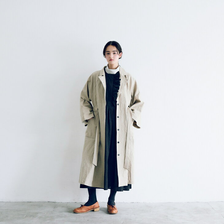 MAGALI | コットンリネン・アンティークキャンバス・トレンチコート (ナチュラル) | マガリ アウター ジャケット コート トレンチ シンプル 冬服