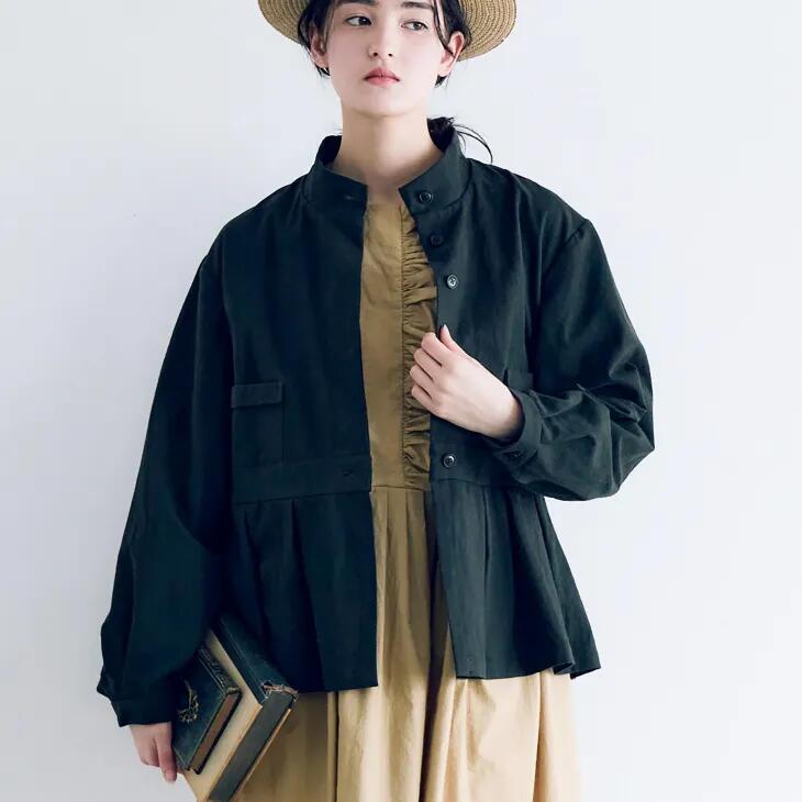 MAGALI | コットンリネン・アンティークキャンバス・ハイネックジャケット (ブラック) | マガリ アウター