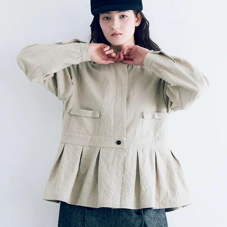 MAGALI | コットンリネン・アンティークキャンバス・ハイネックジャケット (ナチュラル) | マガリ アウター