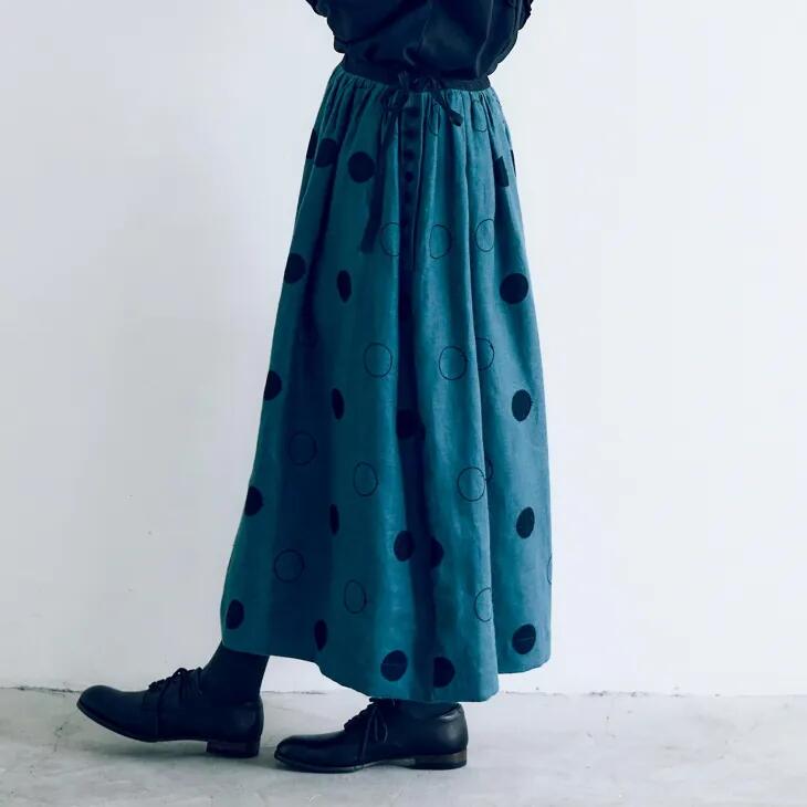 【年越し・新春福袋セール】MAGALI | RONDリネン・サイドボタンスカート (ダスティブルー) | ボトムス スカート シンプル マガリ ドット ナチュラル
