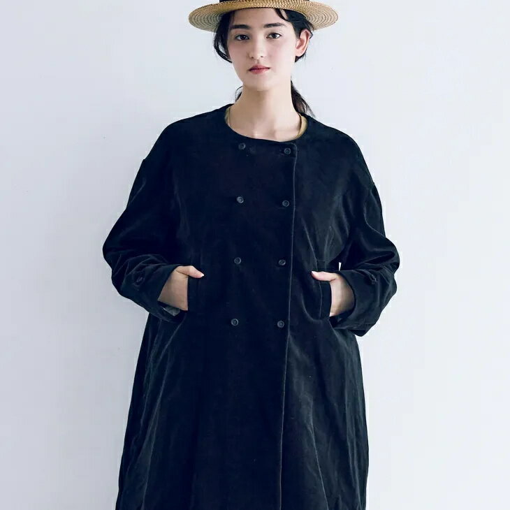 MAGALI | オールドヴィンテージコットン・ダブルボタンコート (ブラック) | マガリ ジャケット コート シンプル 冬服 25AW