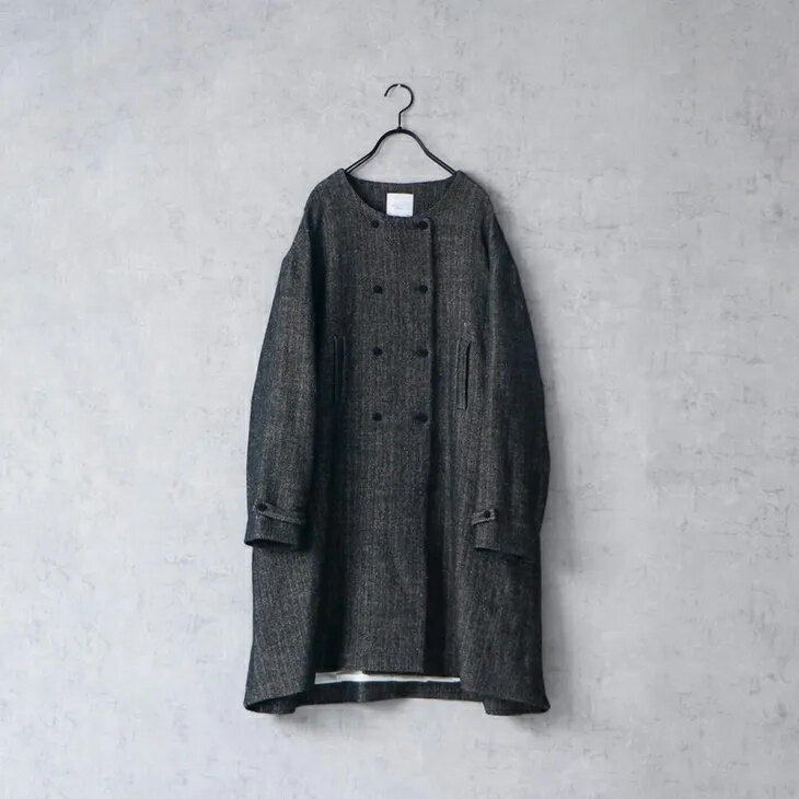 MAGALI | ウールリネンへリンボン・ダブルボタンコート (フォグブラック) | マガリ ジャケット コート 冬服 25AW