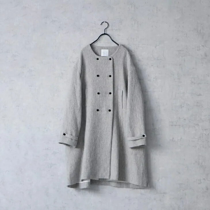 MAGALI | ウールリネンへリンボン・ダブルボタンコート (フォググレー) | マガリ ジャケット コート 冬服 25AW