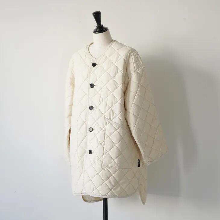 GYMPHLEX | NYM QUILT DOWN COLLARLESS COAT (oyster/black) size 14 | ジムフレックス キルティング ダウン