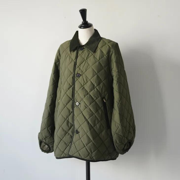 GYMPHLEX | NYM QUILT DOWN PUFF SLEEVE MIDDLE COAT (dull olive/black) size 14 | ジムフレックス キルティング ダウン