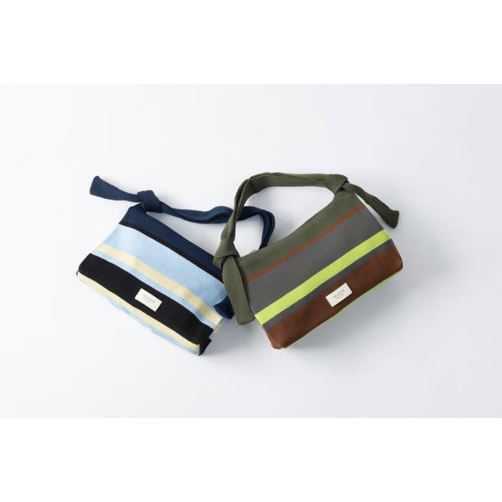 TRICOTE (トリコテ) | SHOULDER POUCH BAG (navy / khaki) | バッグ ショルダーバッグ ポーチ ハンドバッグ ニットバッグ ニット ボーダー 配色 お洒落 おしゃれ