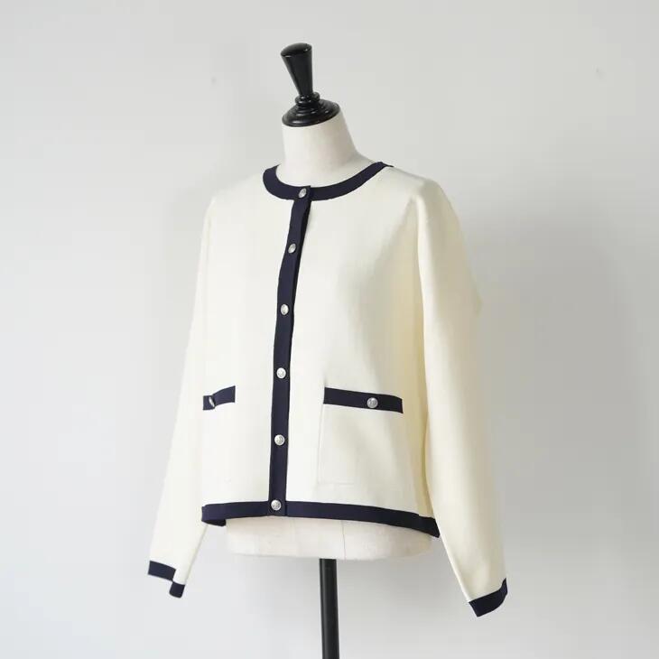 【再入荷】lelill (レリル) | ハイテクカーディ (オフホワイト/ネイビー) size 38 | カーディガン オケージョン対応 超速乾 超軽量