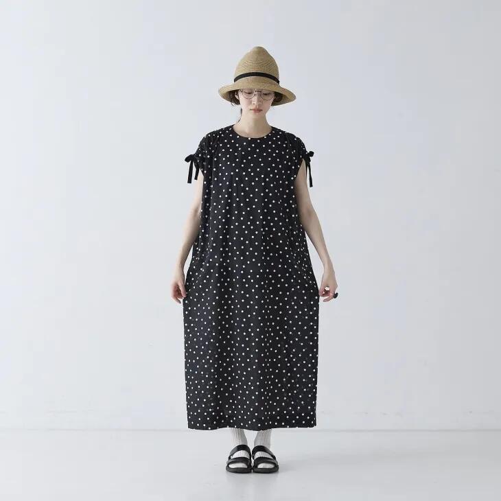 Rakuten - Cion(シオン) | コットンドットショルダーリボンワンピース (black) | ドット柄 レディース 26ss