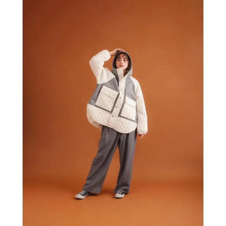 【スーパーSALE限定プライス】amne (アンヌ) | MELTON/QUILT useful hoodie (heather) | size 1 メルトン キルト フーディー ジャケット 25AW